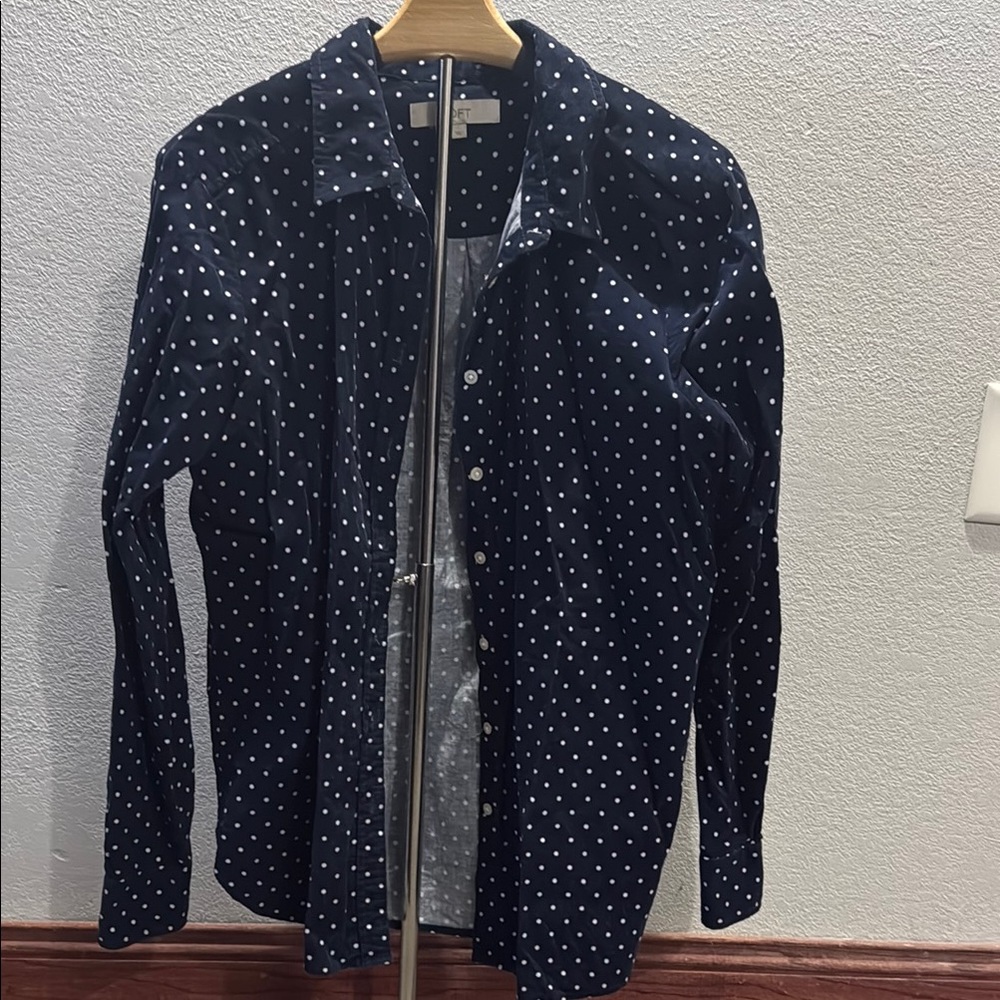 Navy Polka Dot Button-Up Shirt